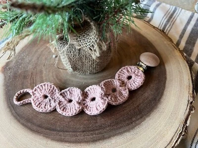 Crocheted Baby Pacifier Clip Blush Pink-Handmade  100% Cotton - Image 1 of 4