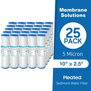 5 Micron 10" x 2.5" Washable Pleated Whole House Sediment Water Filter 1-25 Pack - Picture 1 of 18