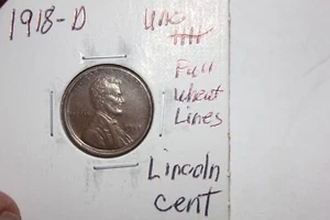1918-D     FULL WHEAT LINES    UNC+++    LINCOLN CENT - Picture 1 of 2