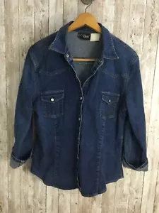 Camicia vintage denim snap down taglia L XL shacket manica 3/4 44 pollici busto western - Foto 1 di 5