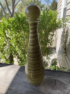 Große grün/braun gestreifte Flasche mit runder Kugel Korken Deckel 18" T geblitzt Genie Flasche - Bild 1 von 16