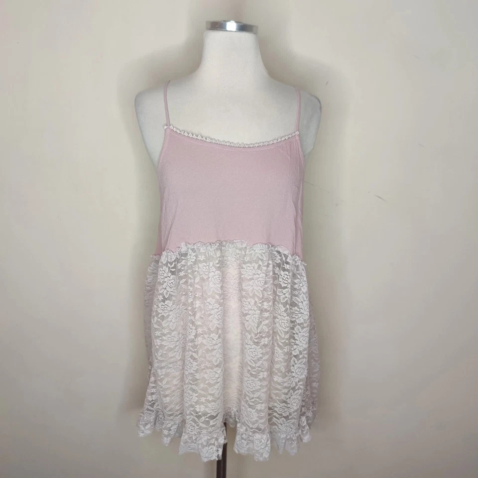 Camiseta sin mangas Babydoll de encaje caballete mini mediana para mujer rosa Y2K hada caprichosa Foto 1 de 4