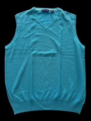 Alan Flusser Vest Sweater V Neck Teal Large L Cotton Men's - Image 1 of 4