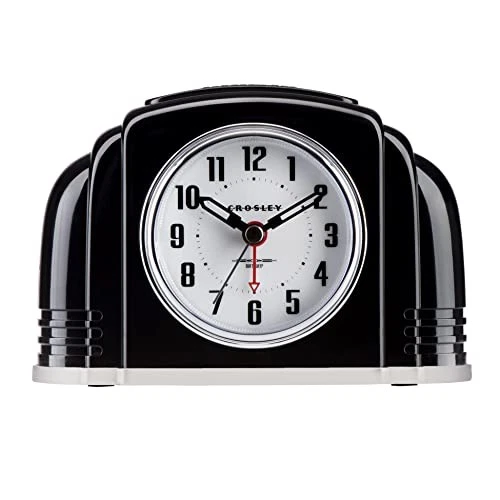 Crosley Vintage Art Deco Analog Alarm Clock, Traditional Ticking, Black - Image 1 of 4