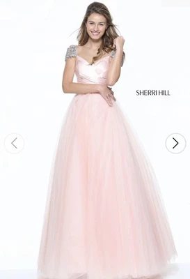 Sherri Hill 50863 Light Pink Blush Rhinestone Cap Sleeve Ball Gown Dress Size 0 - Image 1 of 4