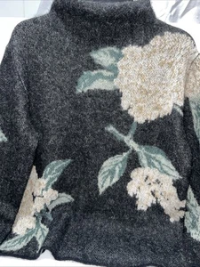 Vince Brushed Floral Alpaca Wool Blend Sweater Funnel Neck Pullover Knit SZ M - Bild 1 von 9