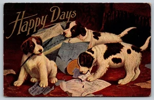 Vintage 1908 Happy Days Puppies Postcard with Handwritten Message - Picture 1 of 2