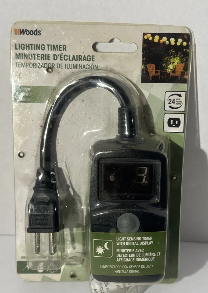 Woods 50013wd Outdoor 24-hour Digital Outlet Timer With Light Sensor