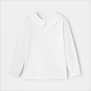 Jacadi Mädchen knackig weiß Baumwolle Langarm T-Shirt mit gewelltem Kragen, Gr. 12Y - Bild 1 von 10