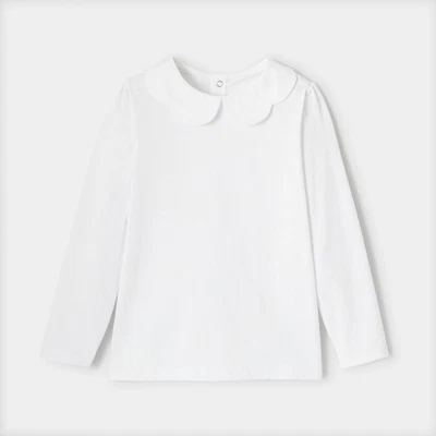Camiseta Jacadi Niña Algodón Blanco Crujiente Manga Larga con Cuello Festoneado, Talla 12Y Foto 1 de 4