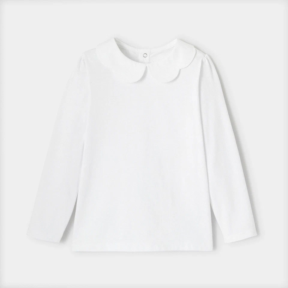 Jacadi Girl's Crisp White Cotton Long-Sleeves T-Shirt w/Scalloped Collar, Sz 12Y - Image 1 of 4