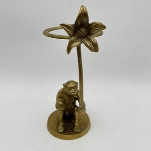 Vintage Brass Monkey Vase Holding Flower Lily Candle Planter Holder - Picture 1 of 11
