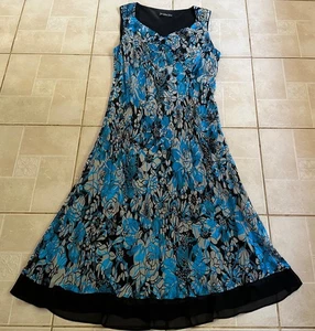 JACQUES VERT BLUE BLACK VISCOSE SILK V NECK LONG LINED EVENING WEDDING DRESS 16 - Picture 1 of 17