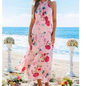 NEU Cupshe Maxikleid groß fließend Garten Spaziergang Blumen hoher Ausschnitt ärmellos - Bild 1 von 9