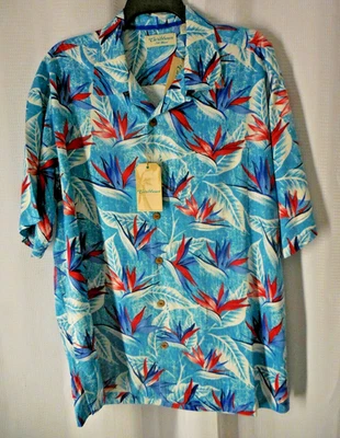 CARIBBEAN круглое дерево Йорк рубашка большой синий цветочный шелк смесь гавайский принт новый с Ярлыками - Изображение 1 из 3
