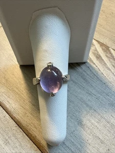 Anillo Ovalado Cabujón Púrpura Amatista Diamante Acentos Plata de Ley Talla 7 - Imagen 1 de 7