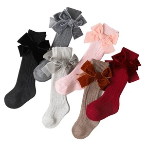 2 Pack Baby Christmas Socks Kids Big Bow Knee High Long Girls Socks Soft Cotton - Picture 1 of 17