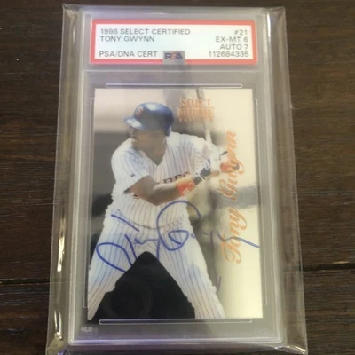 1996 Select Certified #21 Tony Gwynn - NM-MT On Card Auto Psa 6  Auto 7 - Image 1 of 2