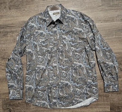 Stetson • Blue & Brown Paisley AOP • Western Button Up • Shirt • Pearl Snap XL - Image 1 of 4