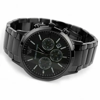 🎁 Gift  EMPORIO AR2453 BLACK SILVER TONE STAINLESS STEEL MENS WATCH GIFTS 🎁 - Image 1 of 4