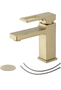 BWE Brushed Gold Bathroom Faucet Single Hole Modern Single Handle Bathroom Sink - Picture 1 of 7