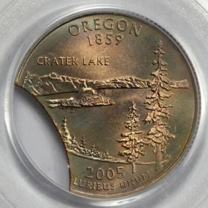 2005 PCGS MS65 Large 17% Clipped Planchet Oregon Quarter Mint Error Nice Color - Picture 1 of 4