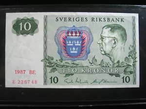 Sweden 10 Kronor 1987 Sveriges Sharp 6748# Currency Money Banknote - Picture 1 of 2