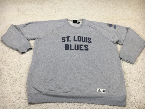 St Louis Blues Sweater Mens 2XL XXL Gray Adidas Hockey NHL Sweatshirt Logo Cover
