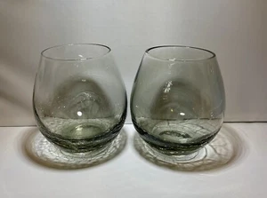 Set of 2 Pier 1 Crackle Stemless Wine Glasses Smokey Gray 16 oz - Picture 1 of 6