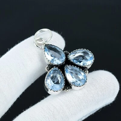 Topazio Blu Gemma Massiccio 925 Pendente Argento Sterling Per Anniversary Regali - Immagine 1 di 4