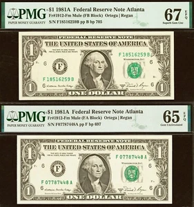 1981A $1 Federal Reserve Note PMG 67EPQ top pop FB block + FA block Fr 1912-Fm - Picture 1 of 6