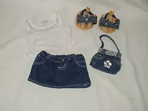 BABW BUILD-A-BEAR süßes DENIM Outfit ~ Top Rock Handtasche & Sandalen - Bild 1 von 6