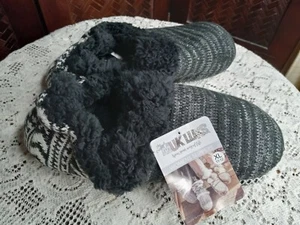 Muk Luk charcoal sparkle xl (11-12) bootie slippers with rubber soles bl/wht - Picture 1 of 5