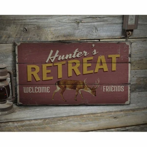 Hunter's Retreat Novelty Distressed Sign, Personalized Wood Sign - Picture 1 of 2