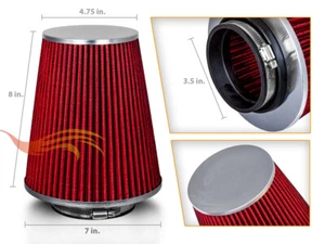 ROJO 3.5 Pulgadas 3.5" 89mm Entrada Aire Frío Cono Largo FILTRO CAMIÓN Para Lexus - Imagen 1 de 1