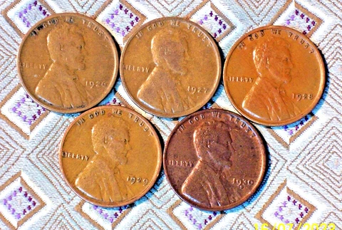 1926-P, 1927, 1928, 1929, 1930-D Lincoln Wheat Cent's CIR. (5 COIN'S) (ITM#6189) Cover