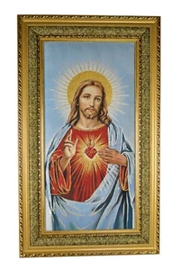 Tapiz enmarcado del Sagrado Corazón de Jesús de 39" x 23" pulgadas - Imagen 1 de 3