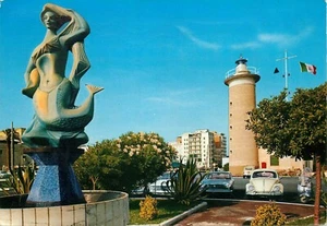 IL FARO, LIGHTHOUSE & MERMAID STATUE, VIAREGGIO ITALY, VINTAGE POSTCARD - Picture 1 of 2