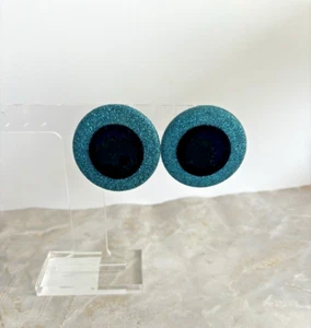 Vintage Statement Blue Glitter Black Velvet Earrings Mod Retro Geometric - Picture 1 of 6