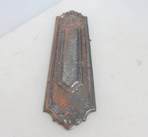 Vintage Iron Finger Plate Push Door Handle Rococo Art Nouveau Floral Flowers Old Cover