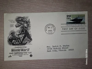 World War II 1943: Turning The Tide 29 Cent Stamp FIRST DAY of ISSUE - Picture 1 of 2