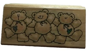 Penny Black Bear Trio Triplet Country Folk Patch Bambino Ballando Gioia Buon Compleanno - Foto 1 di 4