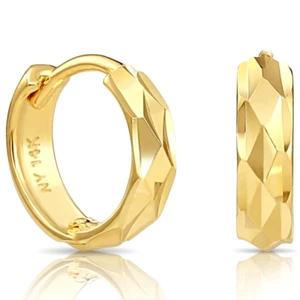 14K Real Solid Gold Round Diamond-Cut Huggie Hoop Earrings Baby Small 10MM - Picture 1 of 11