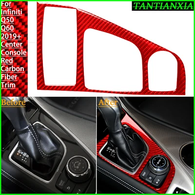 Panel de consola central interior de fibra de carbono rojo para Infiniti Q50 Q60 2016+ Foto 1 de 4
