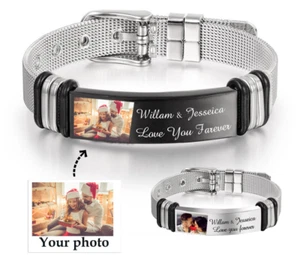 NEW Personalised Bracelet Stainless Steel Customised Engraving ID Name Photo - Picture 1 of 6