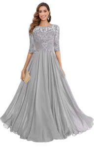 Wwdding Yisha Bello Womens Size 24 Lace Crew Neck MotheroftheBride Chiffon Gown - Picture 1 of 14