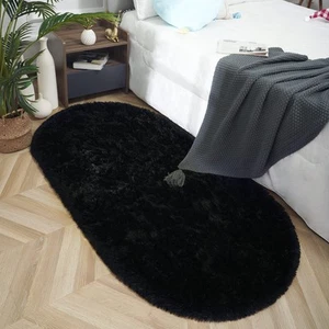 Oval Fluffy Rug Carpets Modern Plush Shaggy Area for Kids Bedroom Extra Comfy - Picture 1 of 9