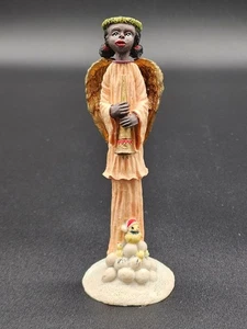 Statuina vintage in resina afroamericana "angelo del coro" canto di Natale Natale - Foto 1 di 5