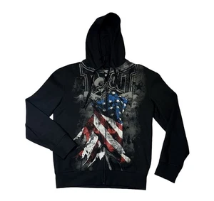 Tapout mens M Medium black fleece American flag full zip hoodie EUC - Picture 1 of 5