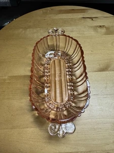 5216 Vintage 1936-1940 Anchor Hocking rosa Glas "OLD CAFE" Pat. Pickle Relish Schale - Bild 1 von 7